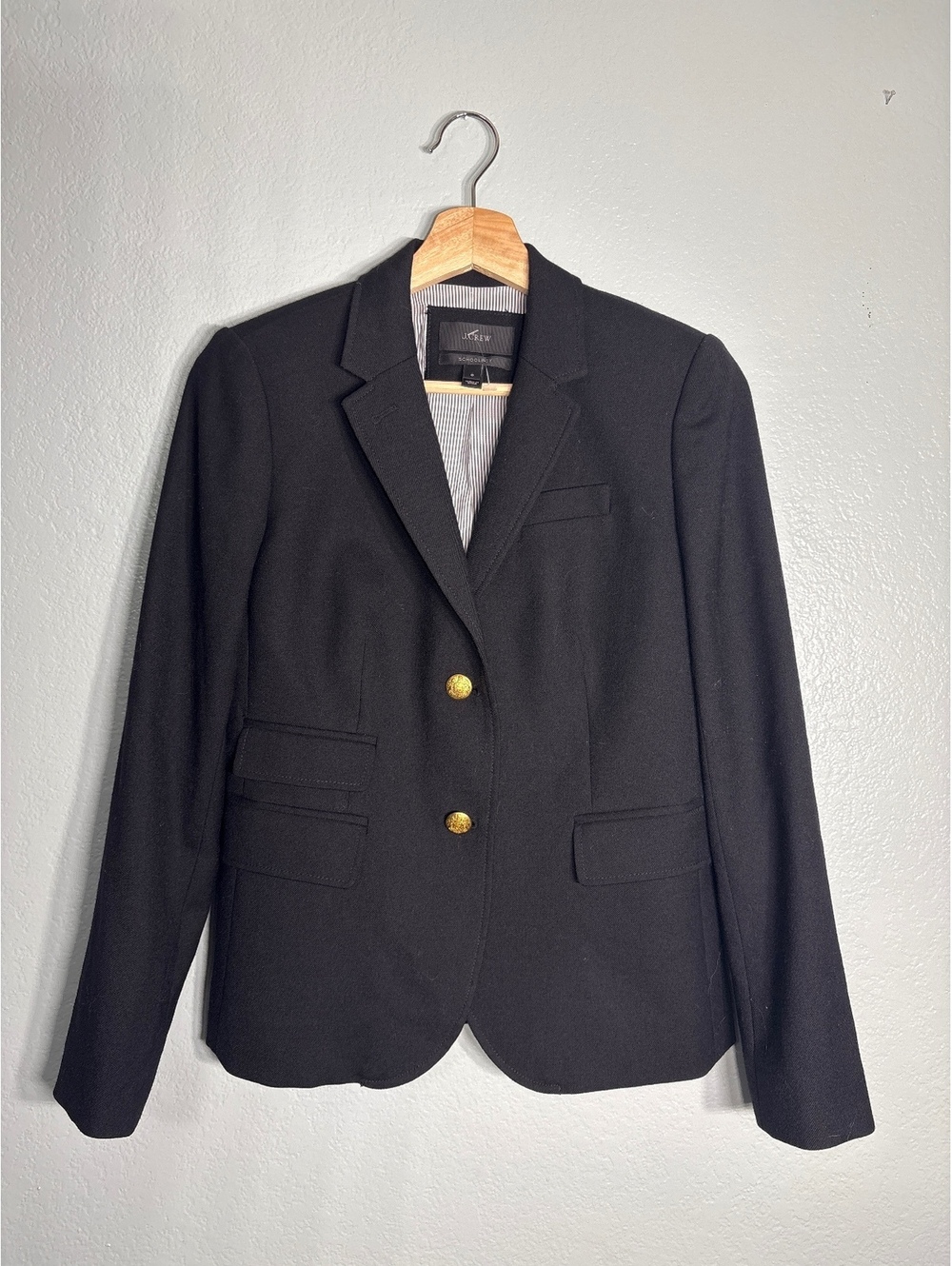 J.crew wool schoolboy blazer. Black. 0. Gold Buttons. School girl prep preppy